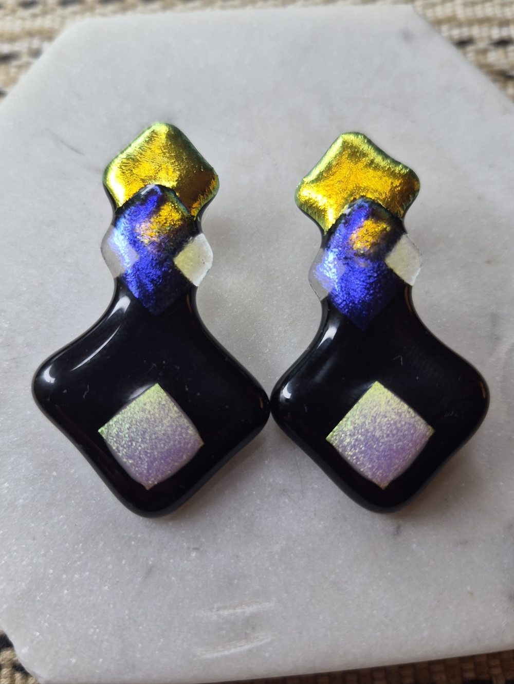 Art Fused Dichroic Iridescent Art Glass Pierced Handcrafted Artisan Earrings